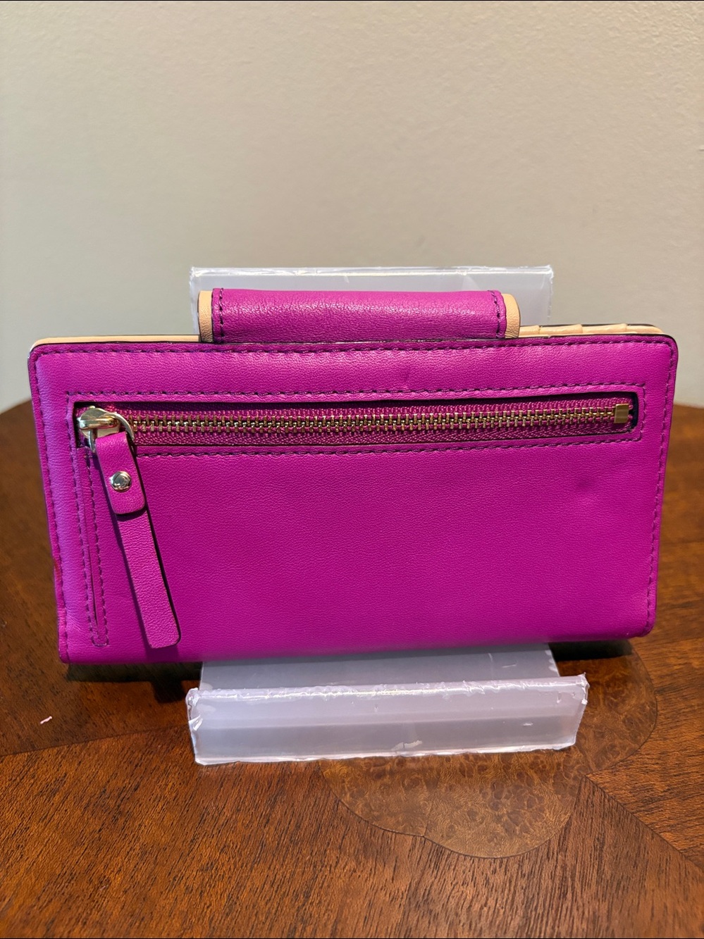 kate spade long wallet bifold turn lock flap Leather orchid/tan trim - Picture 6 of 17